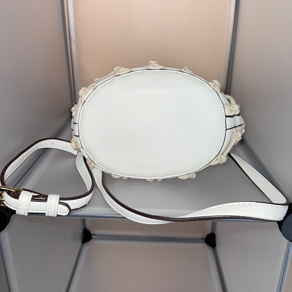 Street Level Knotted Cage Faux Leather Bucket Women's Bag White/Brown - Picture 6 of 10